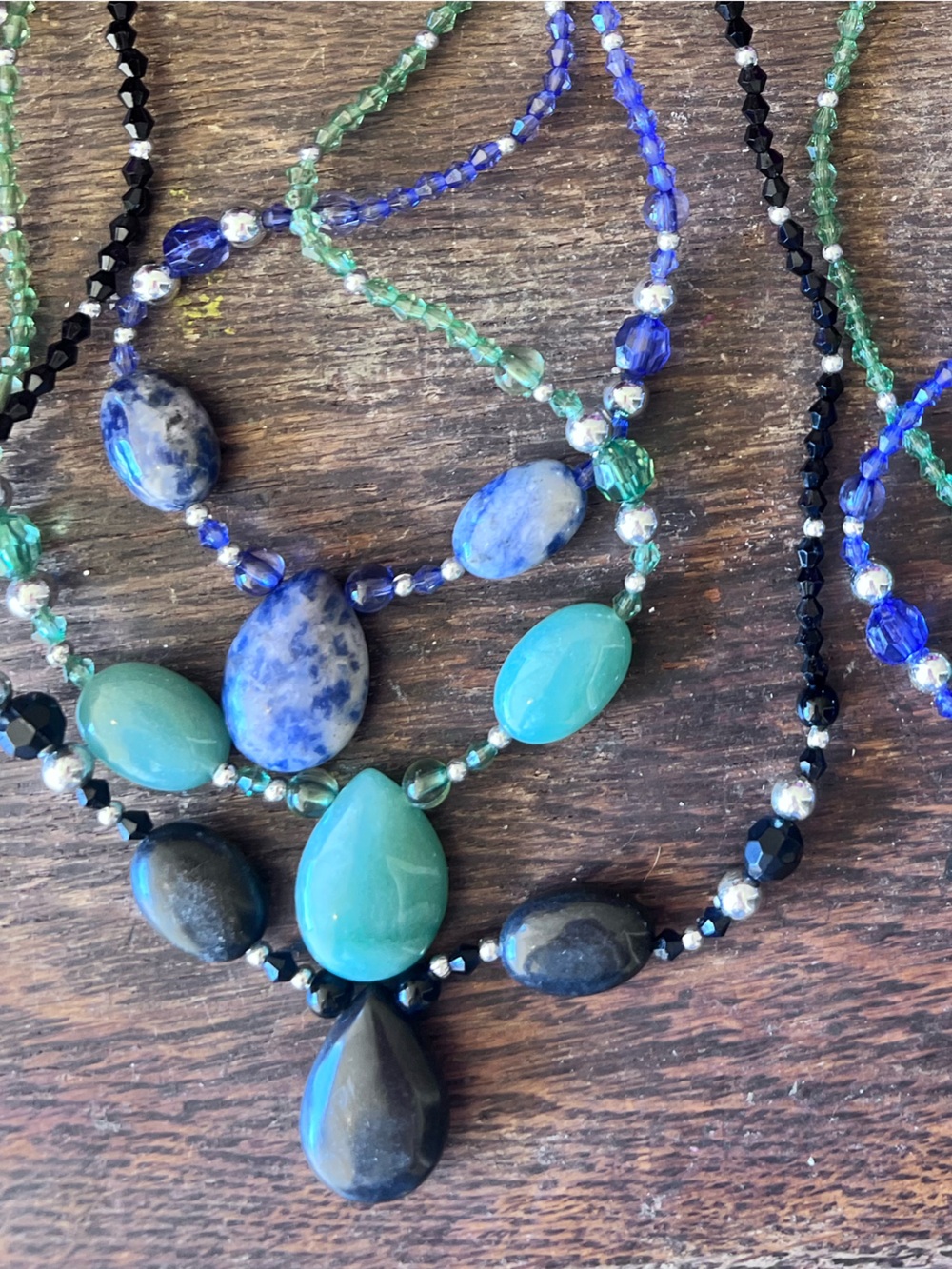 Handcrafted Blue & Green Beaded Multi-Strand Necklace free people style 3